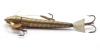 A good Wm. Bartleet Serpentanic gilt metal bait, the 2 ½" lure with spiral wired tapered body, twin head spinning vanes, stamped makers details, vellum tail, two head and one rear gut mounted flying treble hooks, seems unused, circa 1890