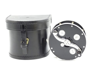 A fine Hardy Cascapedia Salmon 4/0 multiplying salmon fly reel, limited edition No.037, right hand wind model with 2.5:1 ratio retrieve, ebonite and nickel silver construction, counter-balanced serpentine crank handle set within an anti-foul rim, bridge f