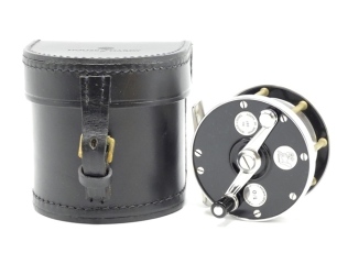 A fine Hardy Brunswick Cascapedia Trout direct drive fly reel, limited edition No.037, right hand wind model, ebonite and nickel silver construction, counter-balanced serpentine crank handle set within an anti-foul rim, bridge foot, five drum pillars (two