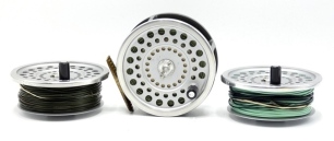 A Hardy Marquis 2 salmon fly reel and two spare spools, composition handle, ribbed brass foot, two screw spring latch, rear tension regulator and a Hardy "Classic deluxe" 3 piece carbon salmon fly rod, 13'9", #9, crimson/scarlet tipped wraps, screw grip 