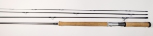 A Hardy "Swift Mk.II" 4 piece carbon light salmon fly rod, 11'6", #7, grey silk wraps, screw grip alloy reel fitting, light use only, in bag and cordura tube