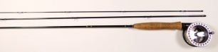 A Sage SPL Centre Axis #0 trout rod and integral reel, 3100 model reel with graphite/black anodised finish, rear tension regulator mounted on "SPL" 3 piece carbon brook trout fly rod, 8', #0, in original fitted cordura case