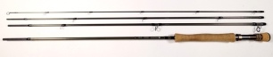 A Hardy "Zenith Sintrix" 4 piece carbon trout fly rod, 10', #6, black silk wraps, anodised screw grip reel fitting, light use, in bag and contained within an Edwardian heavy leather rod tube with strap locking cap (2)