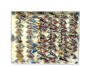 A rare J. Bernard & Son leather salmon tackle hold-all and original contents including a superb collection of 302 fully dressed gut eyed salmon flies, various sizes up to 8/0 and patterns including Jock Scott, Nicholson, Durham Ranger, Childers, Silver Wi