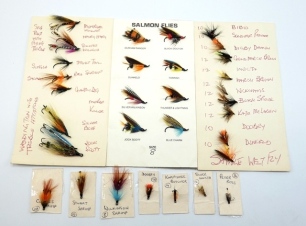 A collection of thirty five Sid Knight sample flies including salmon, sea-trout and trout eyed flies, various patterns and designs including fully dressed and hair wing salmon samples, three Waddingtons, three sea-trout patterns with flying trebles, all 