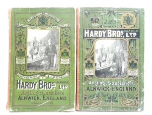 A Hardy Angler's Guide, 1913 "W" 40th edition, green pict. soft cover, b/w and col. text illust, red co. spine and another similar Hardy Angler's Guide, 1914, "X" 40th ed., some creasing to latter covers (2)