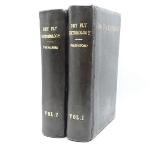 Halford F.M.: Dry Fly Entomology: 1897 ltd. ed. 77/100, 2 vols., pub. Vinton & Co., London, signed by the author, text vol. with 28 plts., some col., b/w text illust. Vol. 2 with twelve sunken mounts displaying 100 actual specimen flies some foxing moth d