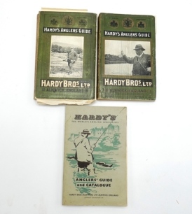 A Hardy Angler's Guide, 46th ed., 1924, green pict soft cover, clo. spine, another similar Hardy Anger's Guide, 47th ed., 1925 and a Hardy 1957 Angler's Guide (3)