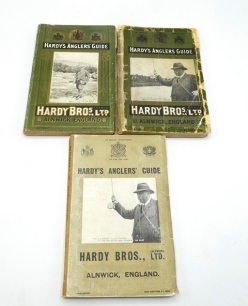 A Hardy Angler's Guide, 1924, 46th ed., green pict soft cover, b/w and col. illust., another 1925, 47th ed., cover/spine torn and another 1926, 48th ed., beige pict cover (3)