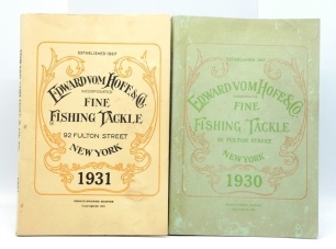 An Edward Vom Hofe 1930 Tackle Catalogue, 33rd ed., green soft covers, green/red printed details and 92 Fulton Street address, verso printed Tarpon, b/w illust. throughout text, 173pp, bound in Order Sheets to rear and a similar Edward Vom Hofe 1931 Tackl