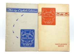 An Edward Vom Hofe 1934 Tackle Catalogue, 37th ed., soft beige covers, red printed details and 92 Fulton Street address, verso printed Tarpon, b/w illust. throughout text, 174pp, bound in Order Sheets to rear and a similar Edward Vom Hofe 1935 Tackle Cata