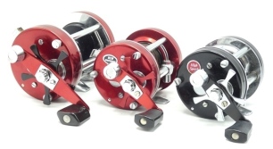 An Abu Ambassadeur 5600c bait casting reel, black finish, chamfered rims, thumb casting bar, counter-balanced handle and two further Abu Ambassadeur reels, a 6500 High Speed and a 7000, only light use (3)