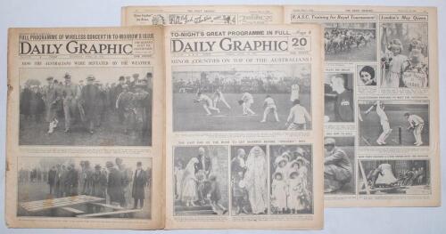 Australia tour to England 1926. Seven original complete copies of the ‘Daily Graphic’ newspaper reporting on the opening of the Australian’s tour, set in the backdrop of the General Strike. Issues are 29th April 1926 ‘How the Australians were defeated by 