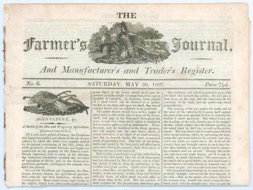 Hampshire C.C.C. ‘The Farmer’s Journal and Manfacturer’s and Trader’s Register 1807’. Early, original and interesting eight page newspaper for Saturday May 30th 1807. With five line paragraph on page 46. ‘Cricket. The Grand Match in Lord’s Ground, on Mond