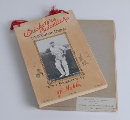 ‘The Hobbs Cricketers Calendar 1928’. W. Curran-Reedy. London 1927. With a foreword by J.B. Hobbs. Original pictorial wrappers featuring Hobbs in batting pose. Anecdotes and humorous sketches for each week of the year. Printed by Delgado Ltd. An unusual i