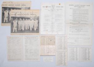 Sussex C.C.C. 1935-1939. A selection of ephemera relating to Sussex cricket including an original business card for Alfred J. Gaston, “Leather Hunter” of the Sussex Daily News, ‘Publicity Agent Sussex County Cricket’. Two original official scorecards for 