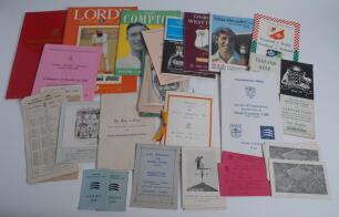 Cricket ephemera. Selection of cricket ephemera to include original menu to Dinner to welcome the M.C.C. Australasian team 1954/55, Dorchester Hotel June 19555, order of service for Denis Compton, Westminster Abbey 1997, souvenir programme Lord’s Taverner