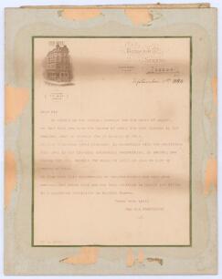 Robert ‘Bobby’ Abel. Surrey & England 1881-1904. Original typed letter on ‘Tit-Bits’ magazine letterhead, hand dated 8th September 1890. The letter addressed to ‘Mr R. Abel’ reads, ‘On making up the batting average for the month of August, we find that yo