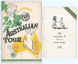 Australian tour to England 1948. Official souvenir brochure for the Australian tour of England. Edited by A.W. Simpson. Pictorial covers. Sold with an official brochure for the ‘20th Australian XI Tour in Great Britain 1948’ issued by the Australian Board