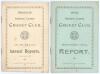 Durham C.C.C. 1915-1919. Two official Annual Report booklets, one covering the seasons 1915-1918 (34th- 37th years of issue), the other for 1919 (38th year). Both in original paper wrappers. Rusting to staples, otherwise in good/ very good condition.