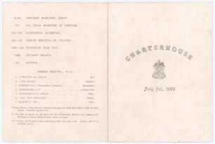 Charterhouse School 1898. Official folding scorecard/ programme for ‘Old v Present Carthusians’ 7th July 1898. Thirteen players per side are listed, notable names who played first-class cricket include F.L. Fane (Essex, Oxford University & England 1895-19