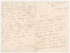 E.W. Hornung. Two page handwritten letter in ink dated 4th March 1898. Writing from Rome to an unknown correspondent, Hornung is replying to a request to reproduce his work and states ‘It is my intention to republish “Kenyon’s Innings”... in a selection o