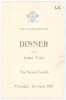 Surrey County Cricket Club. Dinner to the Indian Team 1967. Official menu for the Dinner held at The Surrey Tavern on the 1st June 1967. The menu with raised silver club emblem of the Prince of Wales feathers and titles to front cover, inside pages with T