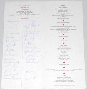 Kenneth Shuttleworth. Lancashire, Leicestershire & England 1964-1980. ‘Centenary of South African Test Cricket 1889-1989’. Official menu for ‘The Centenary Banquet held on the 13th March 1989. Signed to inside pages by the ‘International Wanderers’ and So