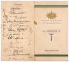 Australian tour of England 1930. Rare official folding tour itinerary for the Australian tour of England 1930. The front cover with decoration in gold and green with Australian emblem and partial ribbon tie. ‘Australian Board of Control for International 