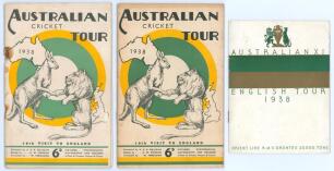 Australia 1938. Official ‘Australian Cricket Tour 1938. 19th Visit to England’ souvenir brochure for the tour. Edited by A.W. Simpson. The brochure lists the members of the touring party, list of fixtures and biographies with pen picture of each of the m