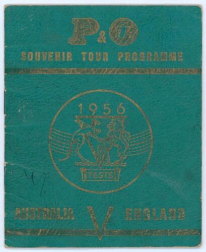 Australia tour to England 1956. Official P&O souvenir tour programme for the 1956 tour. The programme with fixtures, travel details and pen pictures and biography of all members of the Australian team to pages. Signed to pen pictures by all seventeen play