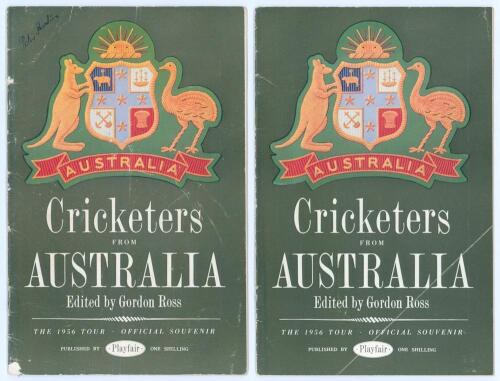 Australian tour to England 1956. ‘Cricketers from Australia’. Official souvenir tour brochure edited by Gordon Ross, published by Playfair. Fully signed in ink to the pen pictures by all eighteen members of the Australian touring party. Signatures are Joh