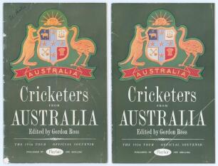 Australian tour to England 1956. ‘Cricketers from Australia’. Official souvenir tour brochure edited by Gordon Ross, published by Playfair. Fully signed in ink to the pen pictures by all eighteen members of the Australian touring party. Signatures are Joh