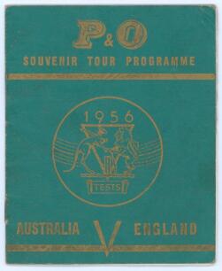 Australia tour to England 1956. Official P&O souvenir tour programme for the England v Australia Tests of 1956. The programme with fixtures, travel details and pen pictures and biography of all members of the Australian team to pages. Signed to pen pictur