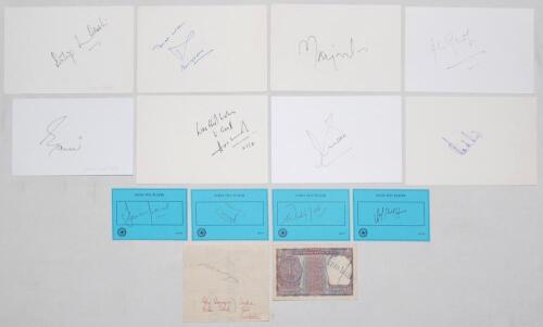 India 1950s onwards. Fifteen signatures of Indian Test cricketers signed to white cards, ‘India Test Player’ cards etc. Signatures are Ajit Agarkar, Wasim Jaffer, Ashish Nehra, Murali Kartik, Mohammad Shami, Ravi Shastri, Sanjay Manjrekar, Narenda Hirwani