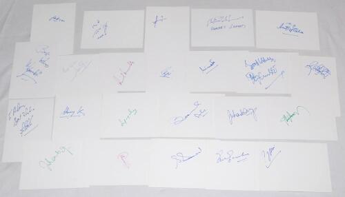 India Test cricketers 1960s-2010s. Twenty three signatures of players, odd manager and Pakistan player, each signed individually to plain white card. India players’ signatures include Gavaskar, Tendulkar, Engineer, Mhambrey, Kambli, Kuruvilla, Ganguly, Ku