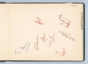 County cricketers signatures late 1940s. Large autograph album comprising over ninety signatures in different coloured inks, organised by County, the majority signed to one side of each page (not back-to-back). Signatures include Rhodes, Copson (Derbyshir