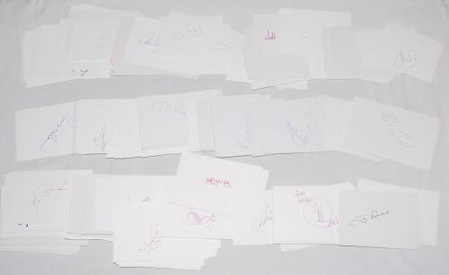 International Test cricketers’ signatures 1950s-2000s. A large selection of approx. three hundred individual signatures on plain white cards. Signatures include Lawry, Benaud, Simpson, Inverarity, Hookes, Gilbert, Boon, I. & G. Chappell, Walters, Redpath,