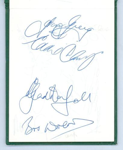 International Test cricketers 1930s-1990s. Modern green Leicestershire C.C.C. leatherette autograph book comprising approx. one hundred and seventy signatures very nicely signed throughout in ink by former and current international Test cricketers, appare