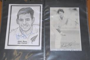 New Zealand Test cricketers’ signatures 1950s onwards. Album comprising forty two individual signatures on ‘New Zealand Test Player’ white cards, cuttings, photographs etc. Earlier signatures include Bob Blair, Bruce Bolton, Richard Hadlee, Peter Truscott