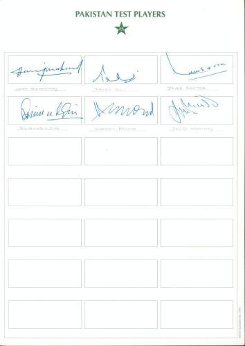 Pakistan Test cricketers&rsquo; signatures 1950s onwards. Thirty signatures on white cards, cuttings, photographs etc. Earlier signatures include six signed to a &lsquo;Pakistan Test Players&rsquo; card of Hanif Mohammad, Talat Ali, Javed Akhtar, Alimuddin, Haroon Rashid a