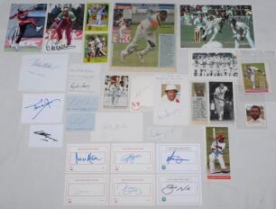 West Indies Test cricketers’ signatures 1950s onwards. Twenty seven mainly modern signatures on white ‘West Indies Test Player’ cards, cuttings, photographs, pieces etc. Earlier signatures include Wes Hall and Everton Weekes, others include Alvin Kallicha