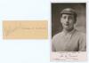 Frank Alfred Tarrant. Victoria, Middlesex, Europeans & Patiala 1898-1937. Nice signature in pencil of Tarrant on small page. Sold with a &lsquo;Force Bat Series&rsquo; mono real photograph postcard of Tarrant, head and shoulders wearing Middlesex cap, facsimile signa