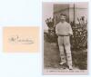 Hanson &lsquo;Sammy&rsquo; Carter, New South Wales & Australia, 1897-1925. Ink signature of Carter on small narrow tightly trimmed piece laid down to slightly larger card. Sold with an original sepia real photograph postcard of &lsquo;H. Carter (The Australian Cricket Team
