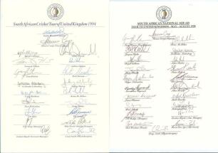 South Africa tours to England 1994 & 1998. Two official South Africa United Cricket Board autograph sheets with printed titles and players’ names, both nicely and fully signed by the listed members of the of the South African touring parties. Players’ sig