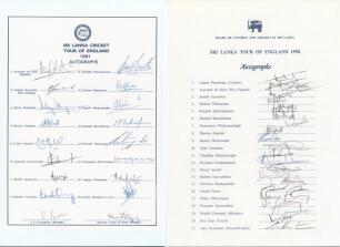 Sri Lanka tours to England 1991 & 1998. Two official autograph sheets, each with printed title and players’ names, both fully signed in ink by all eighteen and twenty one listed members of the Sri Lanka touring parties respectively. Players’ signatures ar