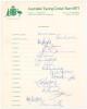 Australian tour to England 1977. Official autograph sheet with printed title and players&rsquo; names, fully signed in ink by all seventeen listed playing members. Signatures are Chappell (Captain), Marsh, Bright, Cosier, Davis, Dymock, Hookes, Hughes, McCosker