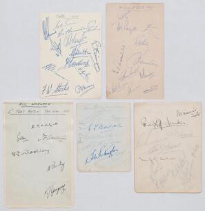 Test and County autographs 1934-1961. Five album pages comprising signatures of Test and County players. One page (laid to slightly larger page) nicely signed in black ink by five members of the England team for the 5th Test v Australia, The Oval 1934, Wy