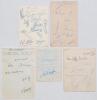 Test and County autographs 1934-1961. Five album pages comprising signatures of Test and County players. One page (laid to slightly larger page) nicely signed in black ink by five members of the England team for the 5th Test v Australia, The Oval 1934, Wy