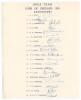 &lsquo;India Team Tour of England 1959&rsquo;. Official autograph sheet with printed title and players&rsquo; names. Fully and nicely signed in ink by all nineteen listed members of the India touring party. Signatures are Apte, Borde, Contractor, Desai, D.K. Gaekwad, Ghorp